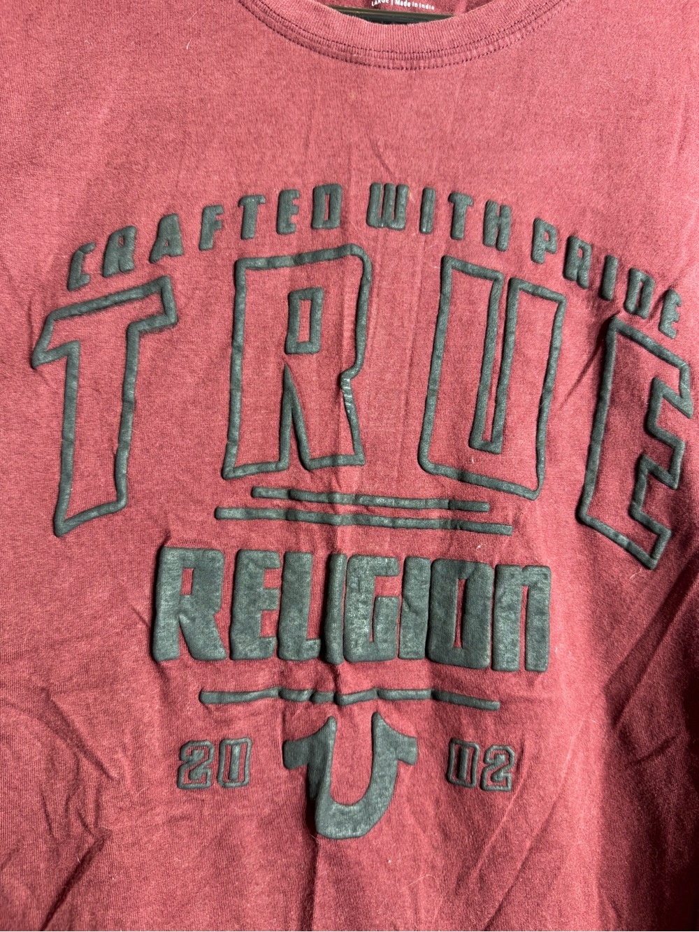 True Religion Raised Logo Tee - Burgundy with Black Detail